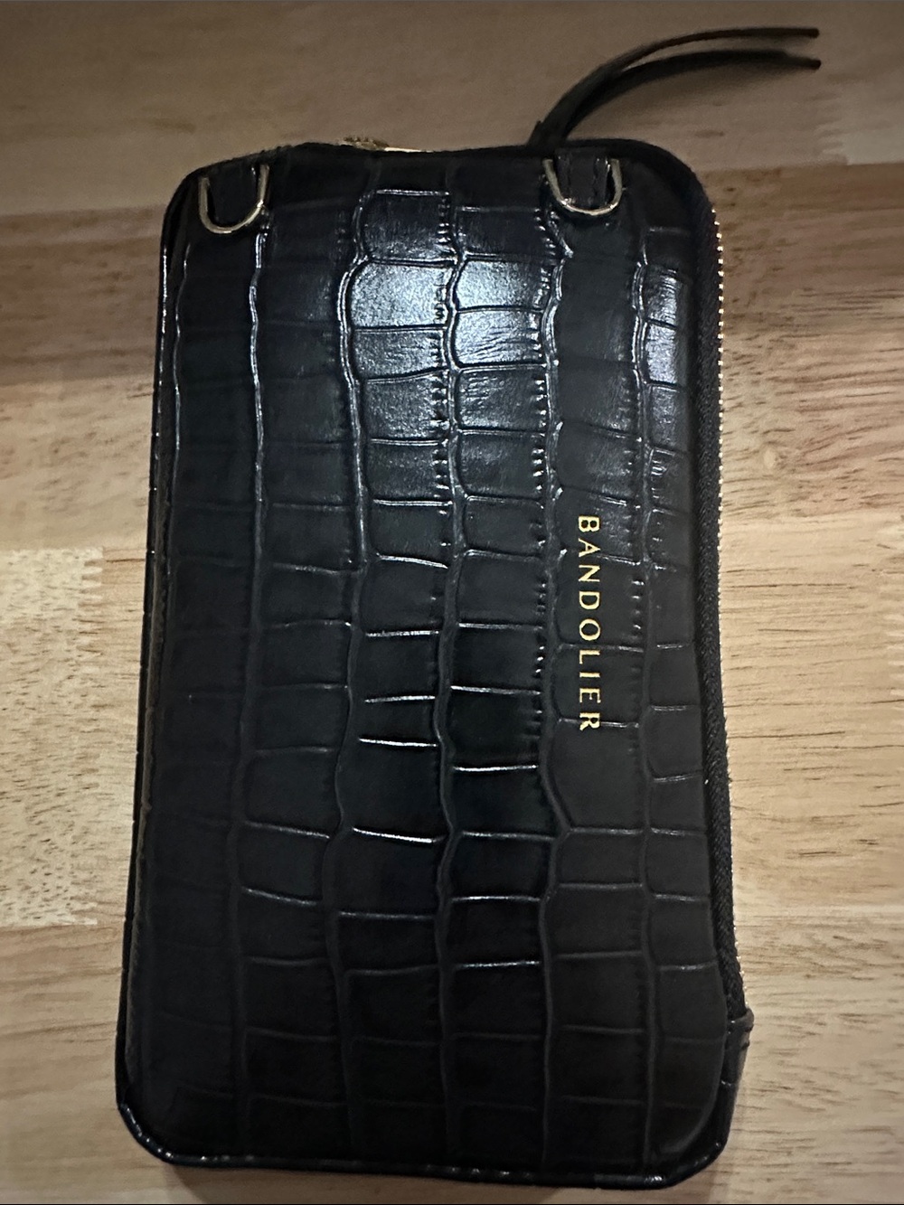 Bandolier expanded pouch Black Croc-Embossed Zip with Gold Logo - NEW - Picture 3 of 3